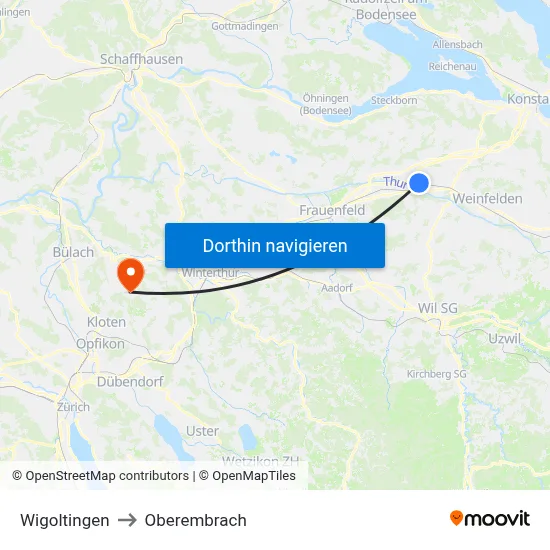 Wigoltingen to Oberembrach map