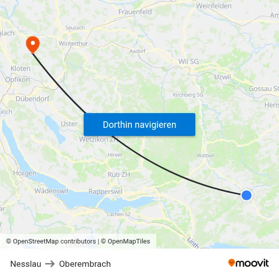 Nesslau to Oberembrach map