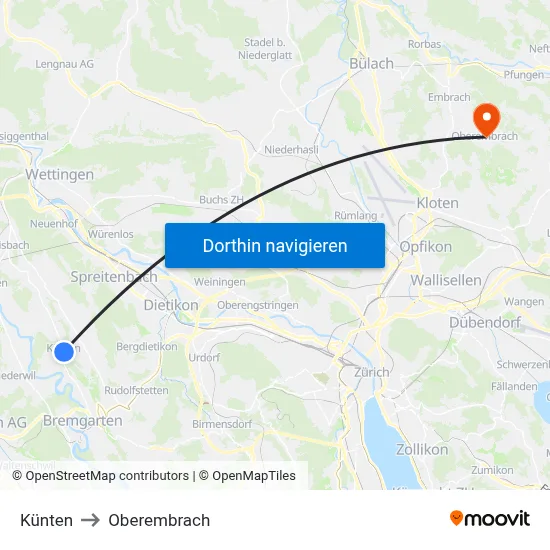 Künten to Oberembrach map