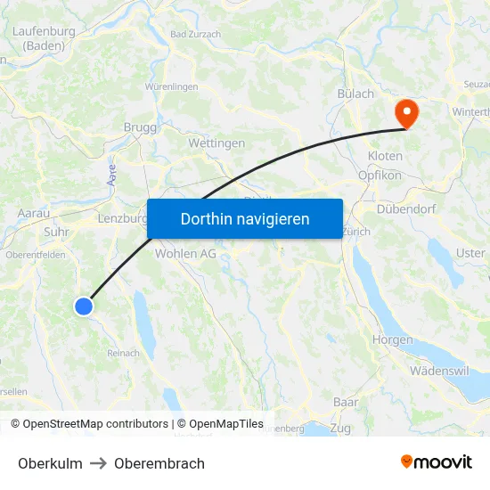 Oberkulm to Oberembrach map