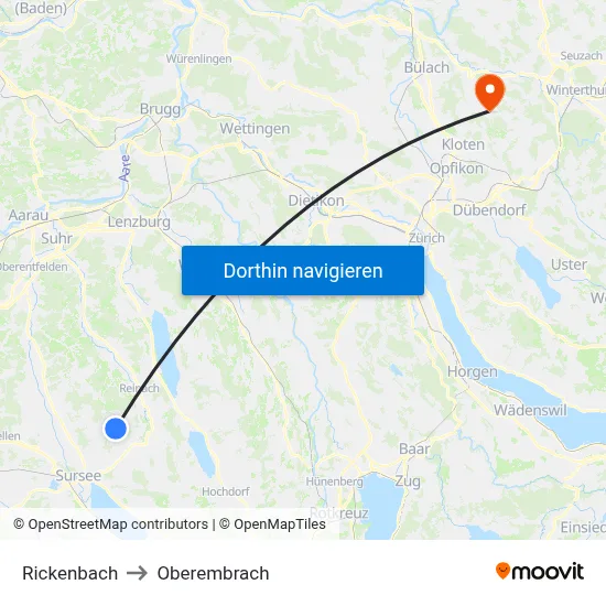 Rickenbach to Oberembrach map
