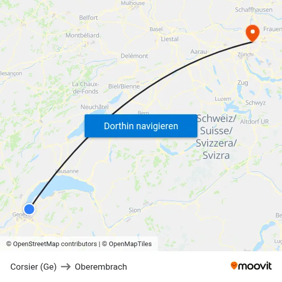 Corsier (Ge) to Oberembrach map