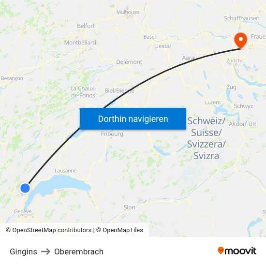 Gingins to Oberembrach map