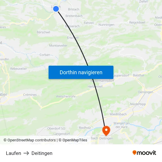 Laufen to Deitingen map