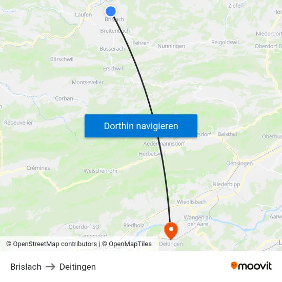 Brislach to Deitingen map