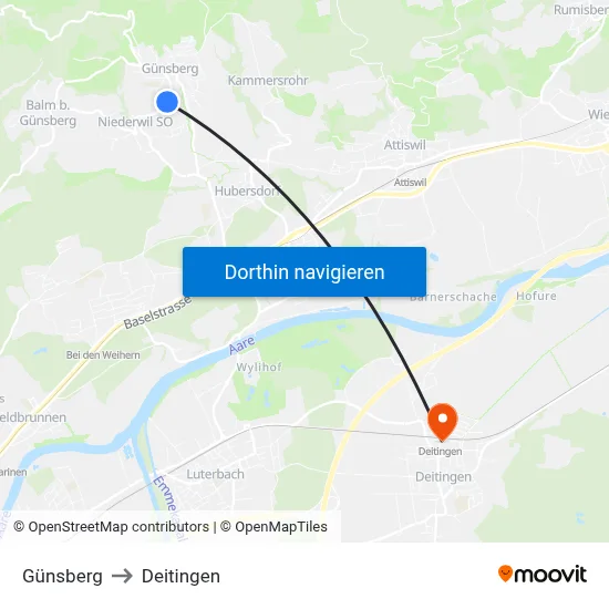 Günsberg to Deitingen map