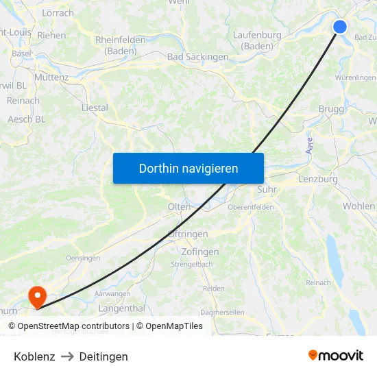 Koblenz to Deitingen map