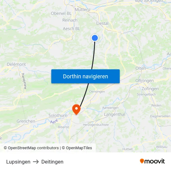 Lupsingen to Deitingen map