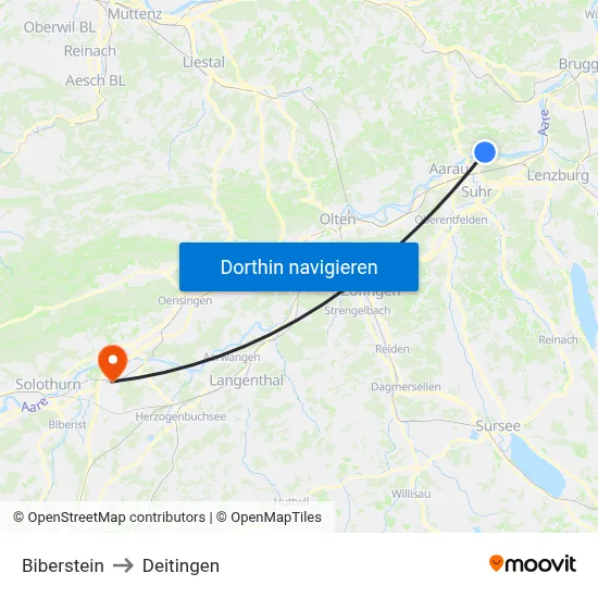 Biberstein to Deitingen map