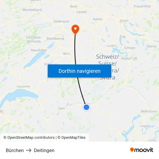 Bürchen to Deitingen map
