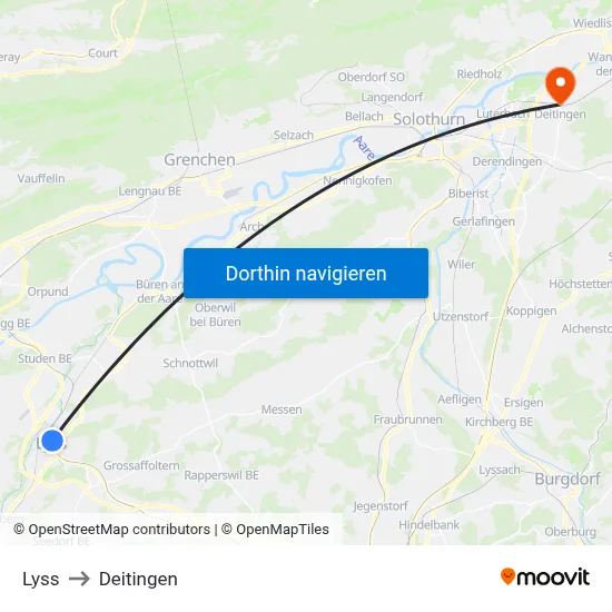 Lyss to Deitingen map