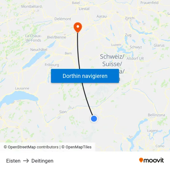 Eisten to Deitingen map