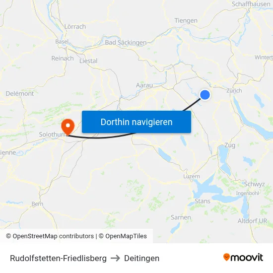 Rudolfstetten-Friedlisberg to Deitingen map