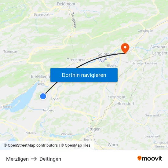 Merzligen to Deitingen map