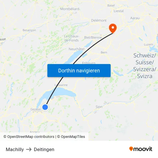 Machilly to Deitingen map