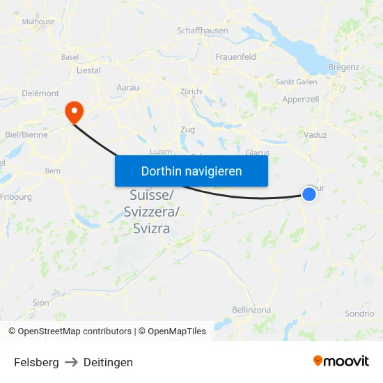 Felsberg to Deitingen map