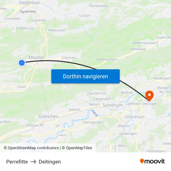Perrefitte to Deitingen map
