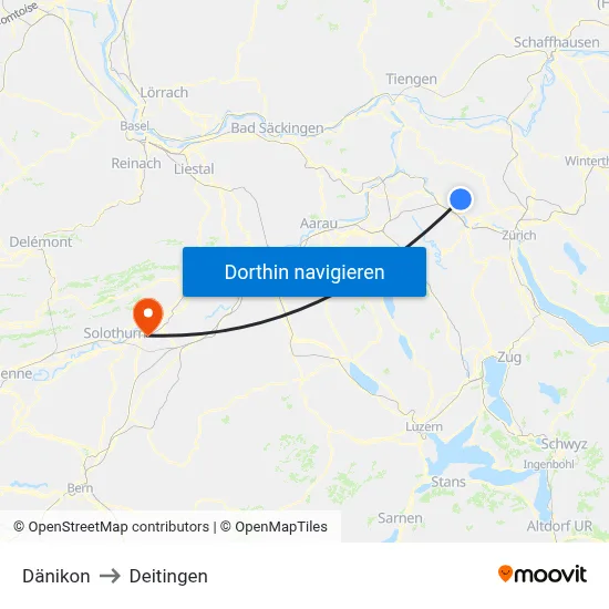 Dänikon to Deitingen map