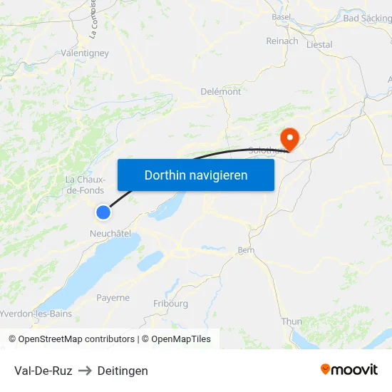 Val-De-Ruz to Deitingen map