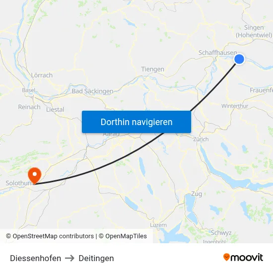 Diessenhofen to Deitingen map