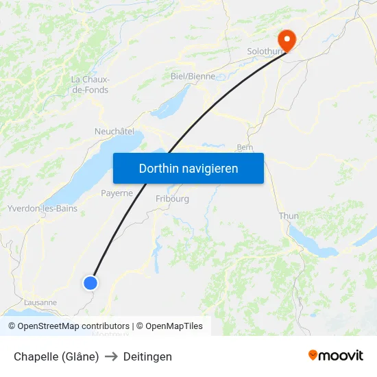 Chapelle (Glâne) to Deitingen map