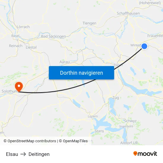 Elsau to Deitingen map