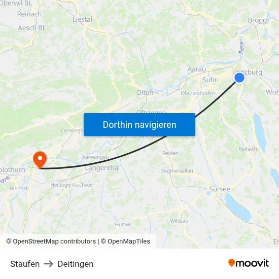 Staufen to Deitingen map