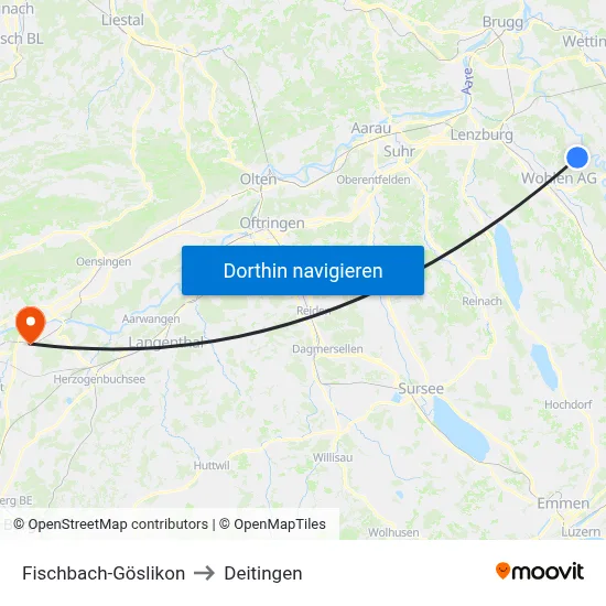 Fischbach-Göslikon to Deitingen map