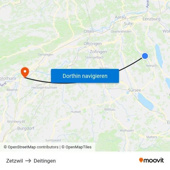 Zetzwil to Deitingen map