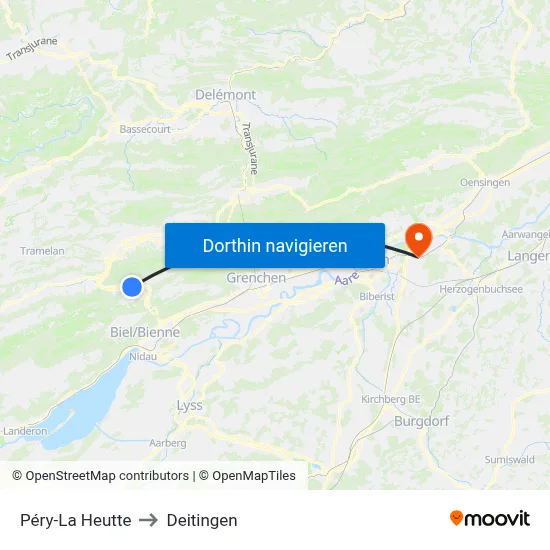 Péry-La Heutte to Deitingen map