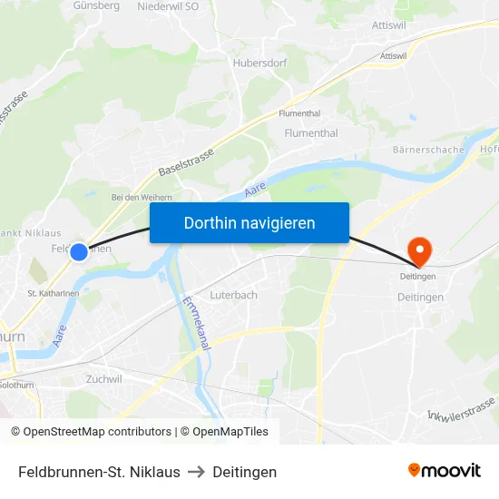 Feldbrunnen-St. Niklaus to Deitingen map