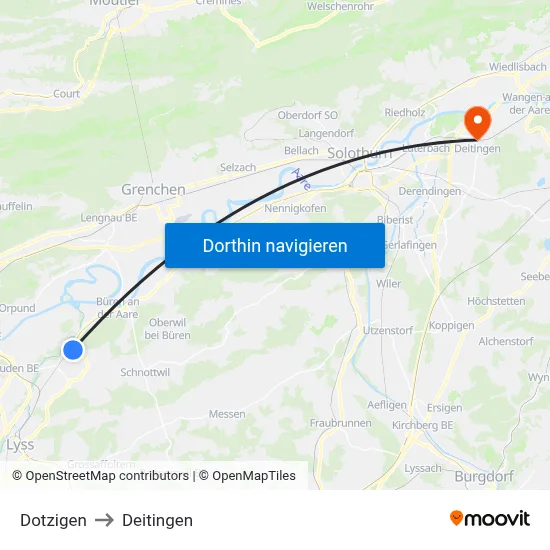 Dotzigen to Deitingen map