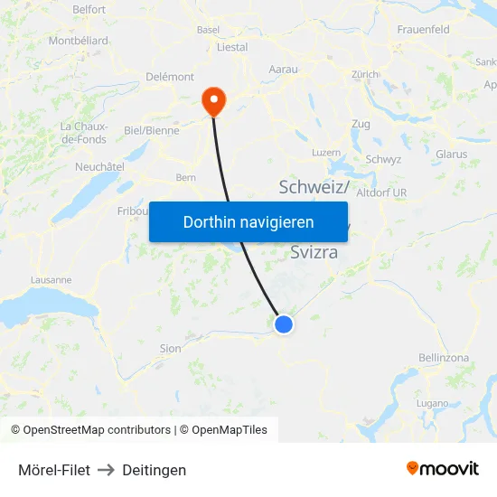 Mörel-Filet to Deitingen map
