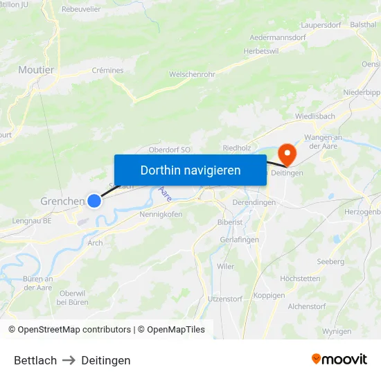 Bettlach to Deitingen map