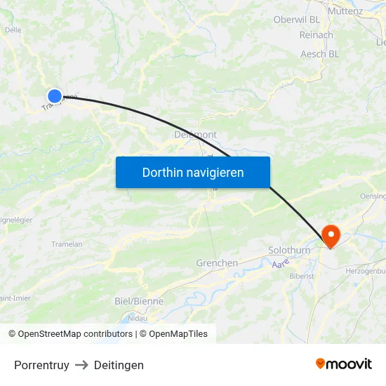 Porrentruy to Deitingen map