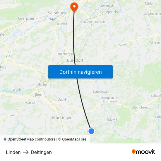 Linden to Deitingen map