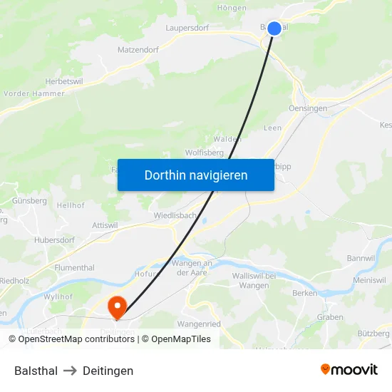 Balsthal to Deitingen map