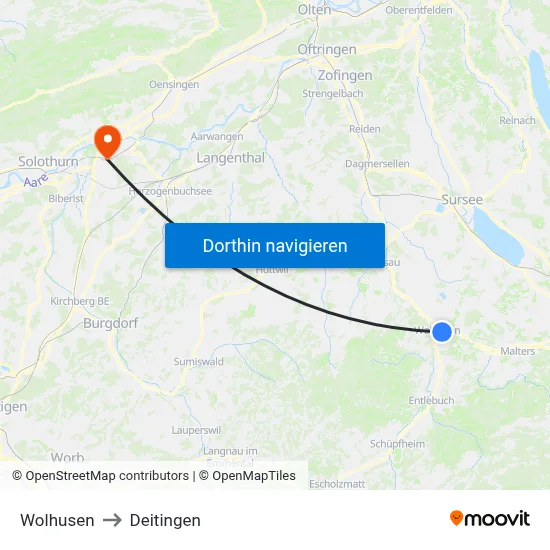 Wolhusen to Deitingen map