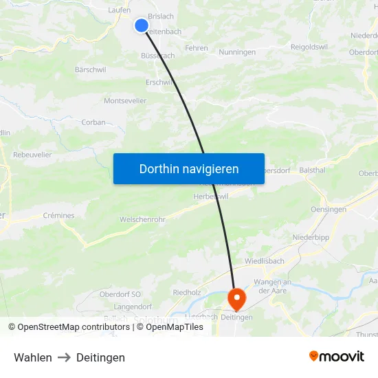 Wahlen to Deitingen map