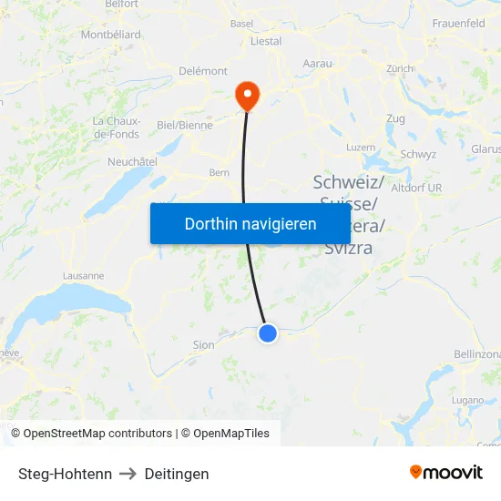 Steg-Hohtenn to Deitingen map