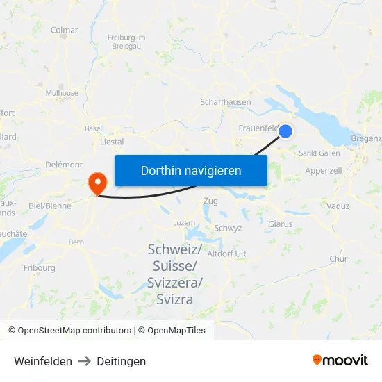 Weinfelden to Deitingen map