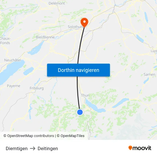 Diemtigen to Deitingen map