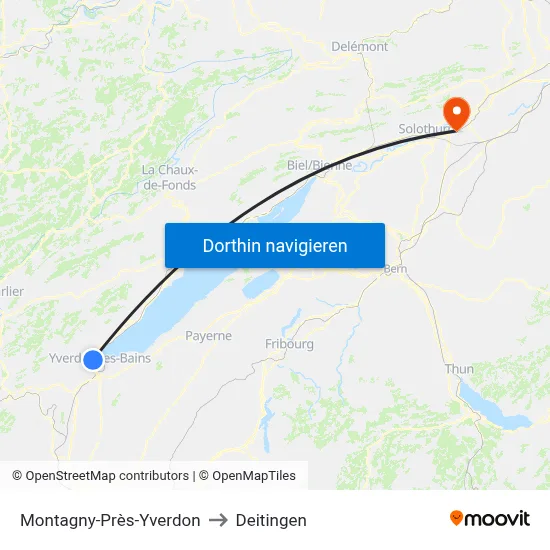 Montagny-Près-Yverdon to Deitingen map