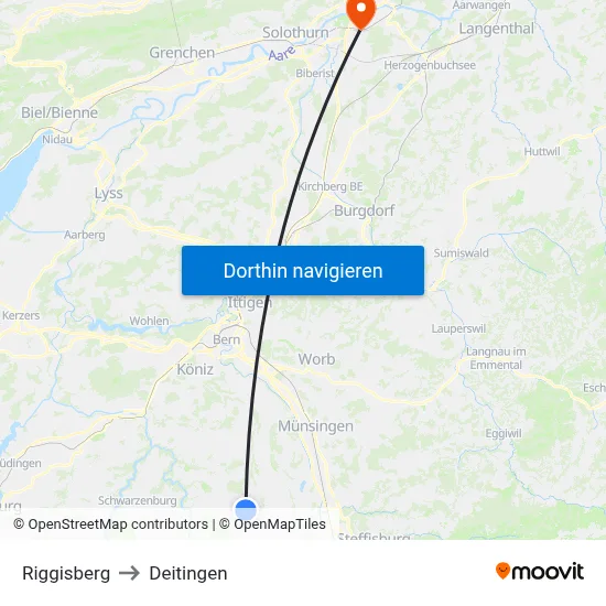 Riggisberg to Deitingen map