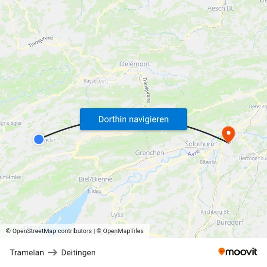 Tramelan to Deitingen map