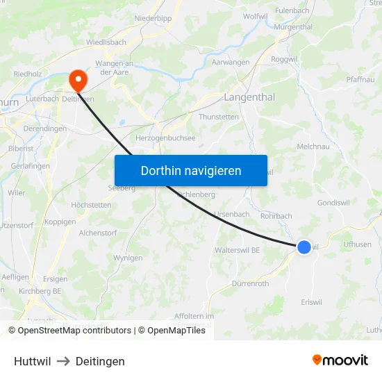Huttwil to Deitingen map