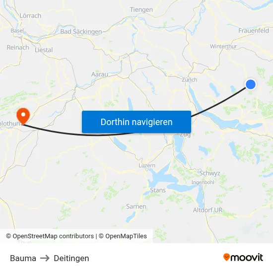 Bauma to Deitingen map