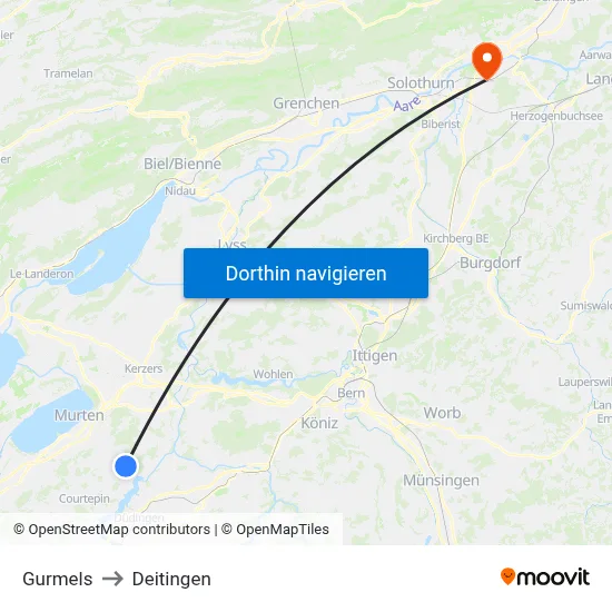Gurmels to Deitingen map