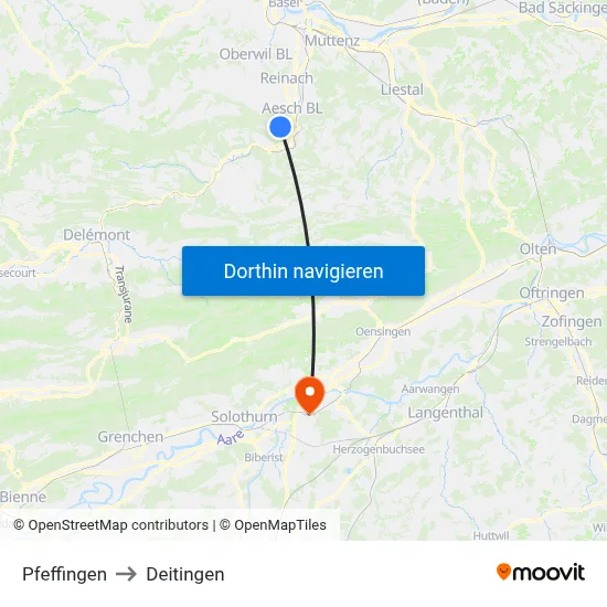 Pfeffingen to Deitingen map