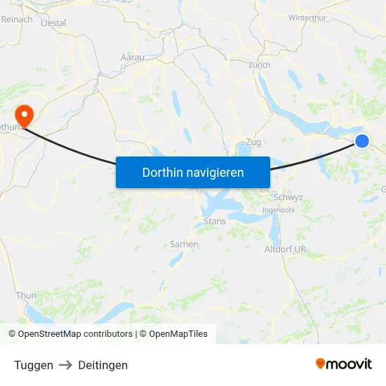 Tuggen to Deitingen map